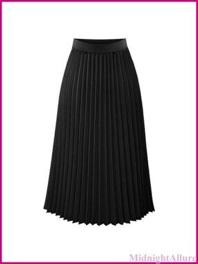Pleated Midi Skirt High Waist A-Line Chiffon Long Skirt for Women